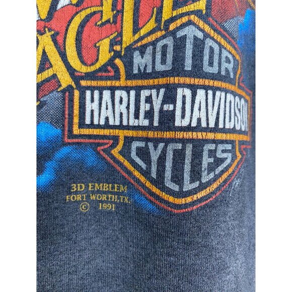 Vintage Harley Davidson 3D Emblem T-shirt Size L Follow the Eagle 1991 Laconia - Picture 3 of 10